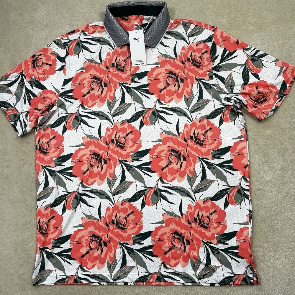 Puma Beautiful Game Polo Shirt Mens XXL Performance Golf Flower Summer Mattr